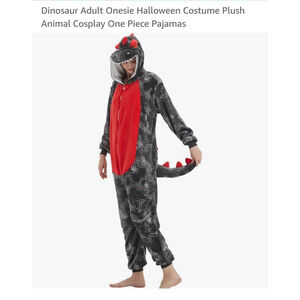 Adult Unbranded Dinosaur Onesie Costume Pajamas Gray Red Size M/L‎